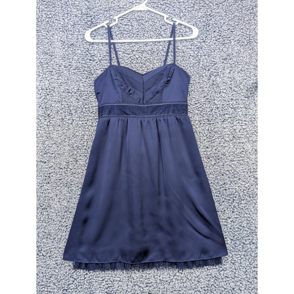 American Eagle Babydoll Mini Dress Size 4 Satin Velvet Spaghetti Strap Y2K Blue